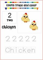 number trace and color chicken number 2 vector