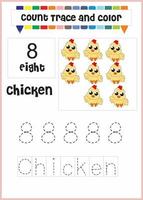 number trace and color chicken number 8 vector