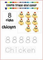 number trace and color chicken number 8 vector