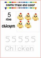 number trace and color chicken number 5 vector