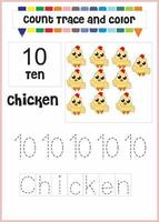 number trace and color chicken number 10 vector