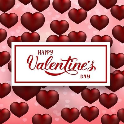 Valentines day greeting card. Happy Valentine s Day calligraphy hand lettering on pink background with 3d flying heart balloons. Easy to edit vector template