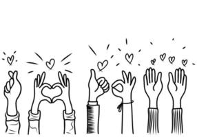 hands up,Hands clapping with love. Give and share your love to people. Concept of charity and donation. doodle vector illustration