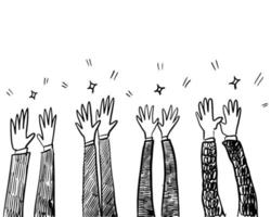 Hand Drawn sketch style of applause, thumbs up gesture. Human hands clapping ovation. on doodle style, vector illustration.