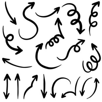 conjunto de flechas dibujadas a mano aisladas sobre fondo blanco. para infografía empresarial, banner, web y diseño de concepto.elementos de diseño de garabatos vectoriales. vector