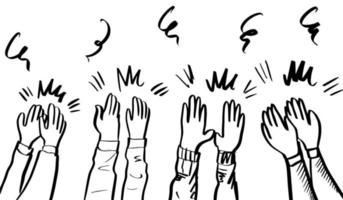 Hand Drawn sketch style of applause, thumbs up gesture. Human hands clapping ovation. on doodle style, vector illustration.