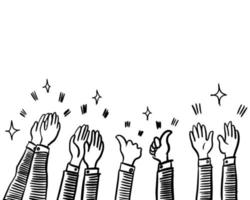 Hand Drawn sketch style of applause, thumbs up gesture. Human hands clapping ovation. on doodle style, vector illustration.