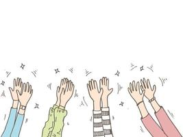 Hand Drawn sketch style of applause, thumbs up gesture. Human hands clapping ovation. on doodle style, vector illustration.