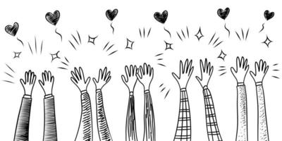 hands up,Hands clapping with love. Give and share your love to people. Concept of charity and donation. doodle vector illustration