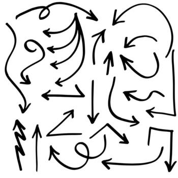 conjunto de flechas dibujadas a mano aisladas sobre fondo blanco. para infografía empresarial, banner, web y diseño de concepto.elementos de diseño de garabatos vectoriales. vector