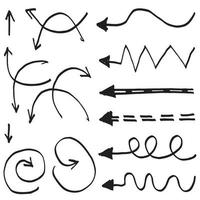 conjunto de flechas dibujadas a mano aisladas sobre fondo blanco. para infografía empresarial, banner, web y diseño de concepto.elementos de diseño de garabatos vectoriales. vector