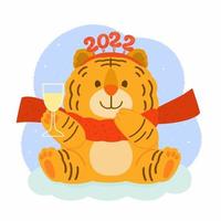 New Year greeting card, tiger holding a champagne glass vector