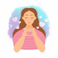 Woman showing heart gesture with two hands vector