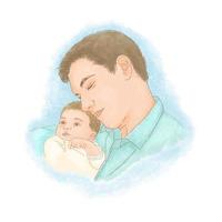 Father Holding Newborn Baby Son with tenderness vector