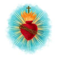 Sacred Heart of Jesus with rays on aqua color background vector