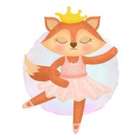 Animal dancer, charming fox in pointe shoes. Cute little fox ballerina. vector