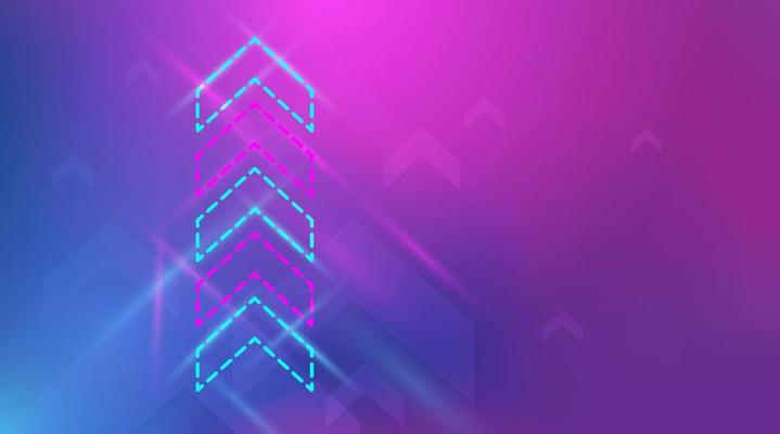 Abstract arrows sign with neon light background