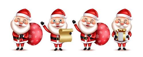 conjunto de vectores de caracteres navideños de santa claus. santa claus 3d personajes navideños en expresión feliz, amigable y alegre con elementos de regalo y carta para la colección de temporada de navidad. ilustración vectorial