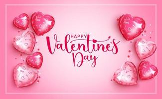 Valentine's day vector background design. Happy valentines day greeting text with hearts pattern balloons element in pink space for romantic celebration decoration. Vector illustration.