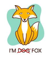 Vector illustration of Fox Sitting with Text. Cute Animal Character in Cartoon Flat Style
