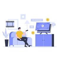 Flat design of people watch movie on demand vector