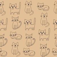 cats seamless pattern. hand drawn doodle icon. , scandinavian, nordic, minimalism, monochrome. pets animals textile wrapping paper background vector