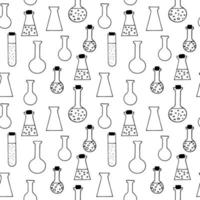 chemical test tubes and flasks seamless pattern hand drawn doodle, vector. line art, nordic, scandinavian, minimalism, monochrome. wallpaper, textiles, print, wrapping paper background vector