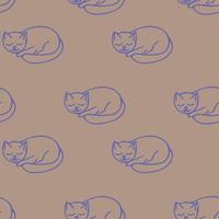 cat sleeps seamless pattern hand drawn doodle, vector. line art, nordic, scandinavian, minimalism, monochrome. wallpaper, textiles print wrapping paper background vector