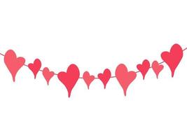 Horizontal border with red heart. Valentines day garland on white background. Vector illustration