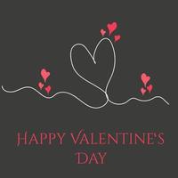 Valentines day card with continuous line drawing heart on black background. Vector illustration