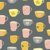 cups seamless pattern. hand drawn doodle. , cartoon, minimalism. trending colors 2021. wallpaper, wrapping, textiles, banner kitchen tea coffee drinks tablecloth cafe vector