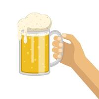 Hand holding beer mug in flat design vector