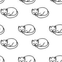 cat sleeps seamless pattern hand drawn doodle, vector. line art, nordic, scandinavian, minimalism, monochrome. wallpaper, textiles print wrapping paper background vector