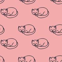 cat sleeps seamless pattern hand drawn doodle, vector. line art, nordic, scandinavian, minimalism, monochrome. wallpaper, textiles print wrapping paper background vector