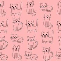 cats seamless pattern. hand drawn doodle icon. , scandinavian, minimalism. pets animals textile wrapping paper background vector