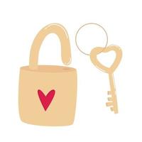 Key and closed lock vector icon flat design. Private secure, web safe secret code password symbol isolated on white background. Valentine's day