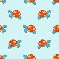 patrón sin costuras de tortuga diseño dibujado a mano de fondo animal de dibujos animados lindo en estilo infantil, uso para tela, textil, impresión, papel tapiz. ilustración vectorial plano vector