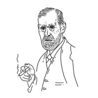 Sigmund Freud - father of psychoanalysis, portrait. Ego, superego, libodo, sexuality, Vector doodle illustration