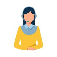 Customer support service. Girl operator with headphones and a microphone. Support, help, call center. Vector illustration in flat style