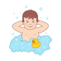 bebé en el baño. el niño se baña con espuma. ilustración vectorial