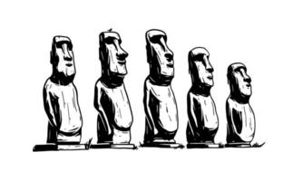 moai, estatuas monolíticas de piedra en la isla de pascua en el océano pacífico. formas aisladas sobre fondo blanco, ilustración vectorial vector