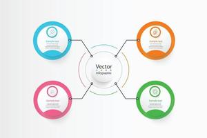 plantilla infográfica vectorial con etiqueta de papel 3d, círculos integrados. concepto de negocio con 4 opciones. para contenido, diagrama, diagrama de flujo, pasos, partes, infografías de línea de tiempo. vector