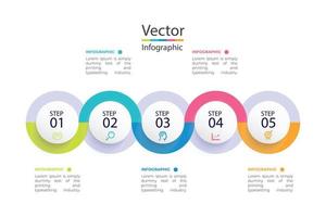 Vector infographic template with 3D paper label, integrated circles. Business concept with 5 options. For content, diagram, flowchart, steps, parts, timeline infographics.