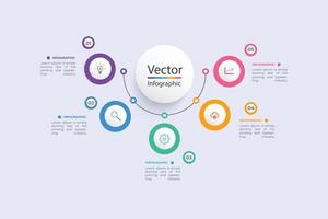 plantilla infográfica vectorial con etiqueta de papel 3d, círculos integrados. concepto de negocio con 5 opciones. para contenido, diagrama, diagrama de flujo, pasos, partes, infografías de línea de tiempo. vector