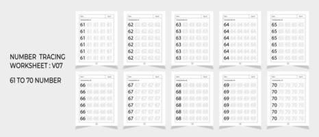 Kindergarten Number Tracing Worksheets, math for educational math game design, Printable worksheet vector