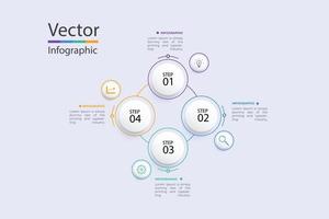 Vector infographic template with 3D paper label, integrated circles. Business concept with 4 options. For content, diagram, flowchart, steps, parts, timeline infographics.