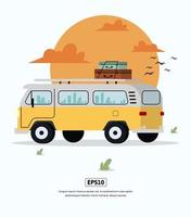 Flat Illustration character traveling with family vector