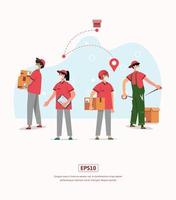 Delivery line flat illustration with characters vector