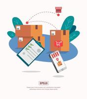 Delivery line flat illustration with box, phone, plant vector