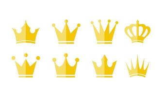 Flat vector illustration of gold crown icon set. Suitable for design element of luxury, premium, and best product label. Gold king crown symbol in flat style.